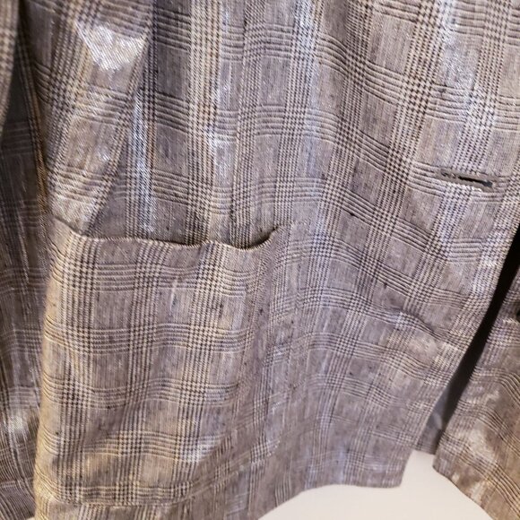Vintage Jones New York Silver Metallic Plaid Linen Blend Jacket Size 8 GUC - Picture 5 of 11